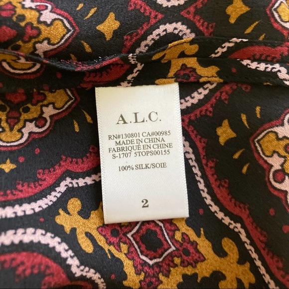 ALC Aubrey Print 100% Silk Mock Neck Top, Size 2 - Picture 10 of 13